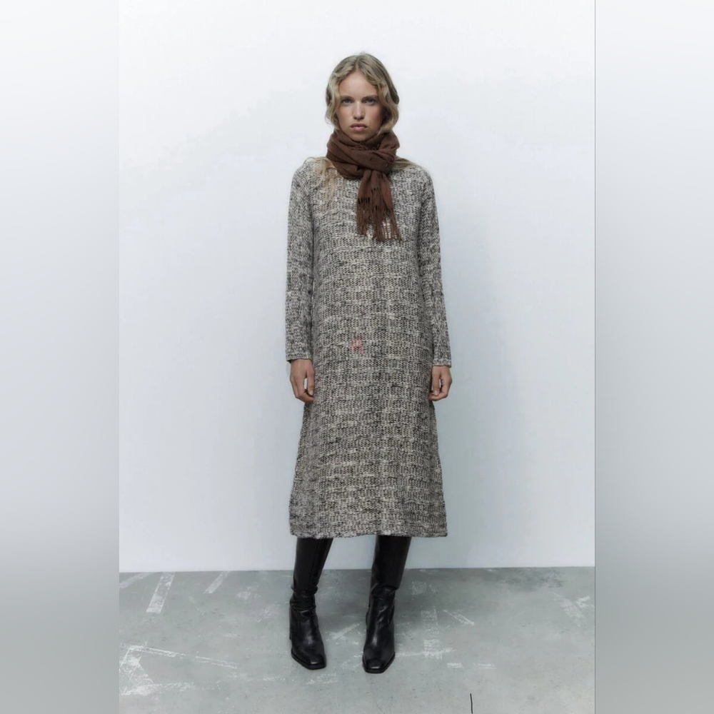 Zara Chambray Knitted Jersey Dress Gray Size Small Oversized